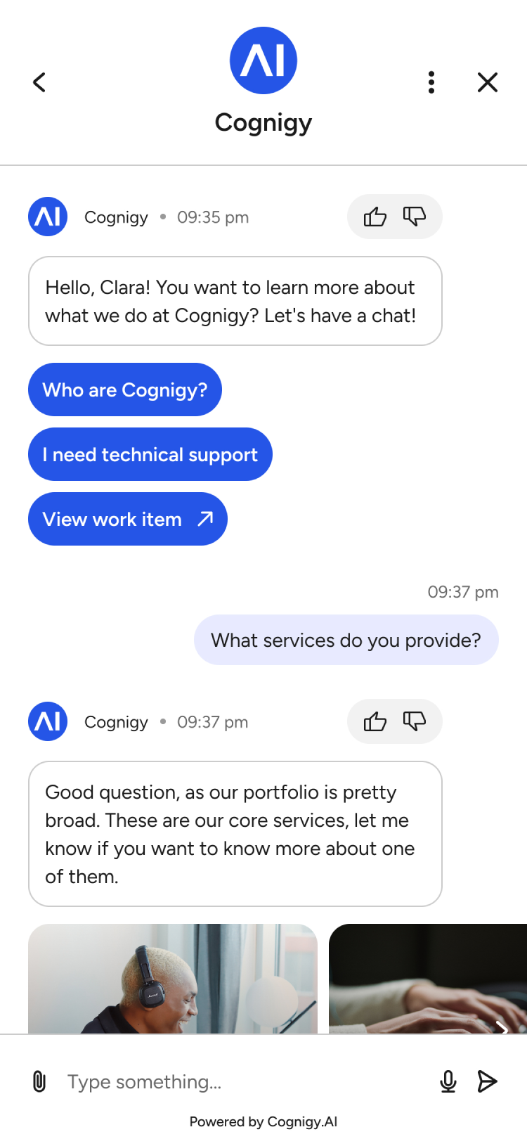 cognigy chat bot screen mobile