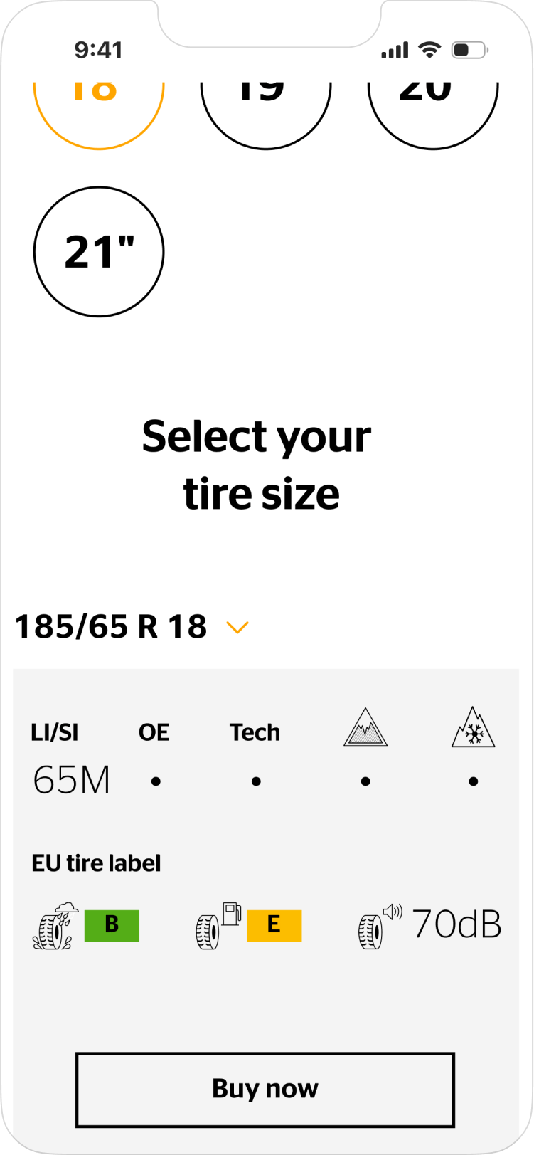 tire finder continental mobile screen example