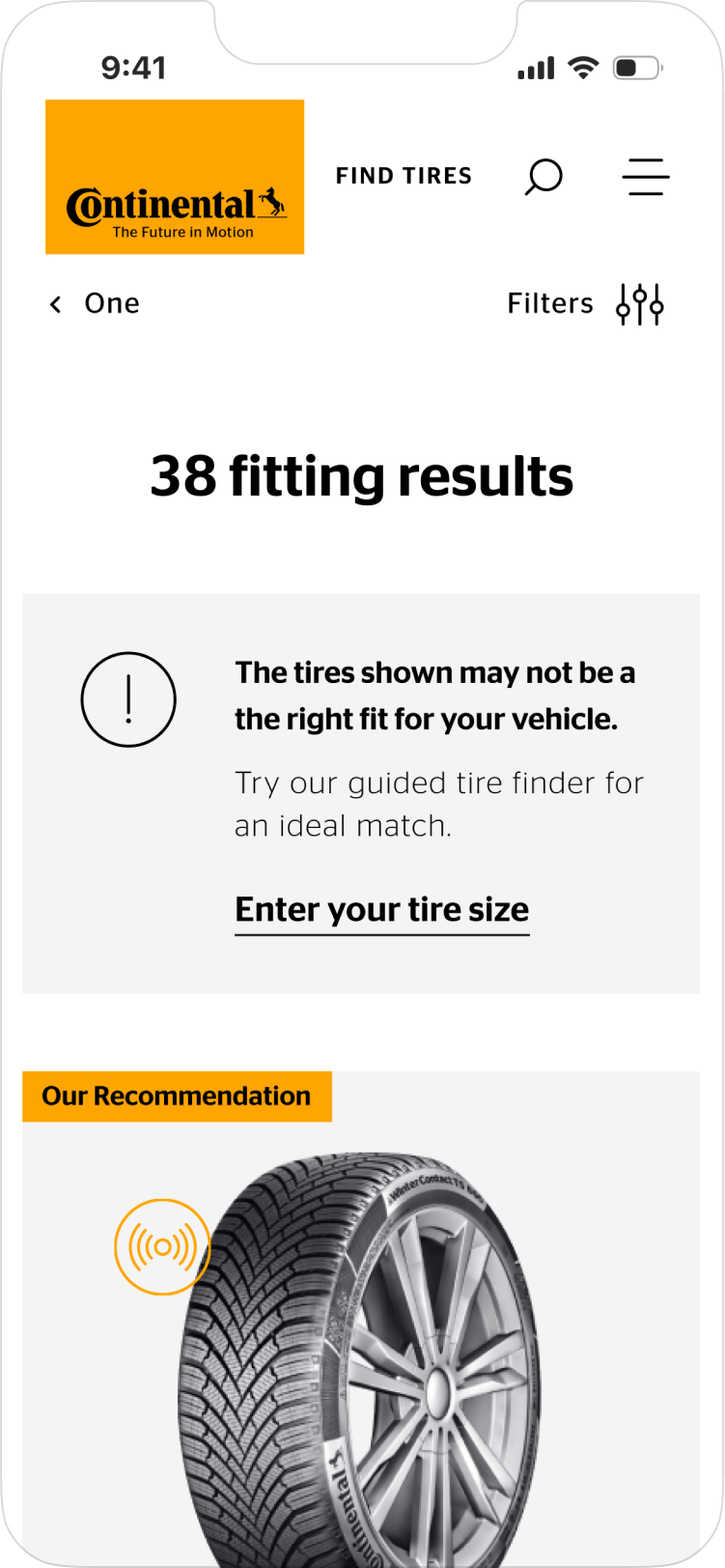 tire finder continental mobile screen example