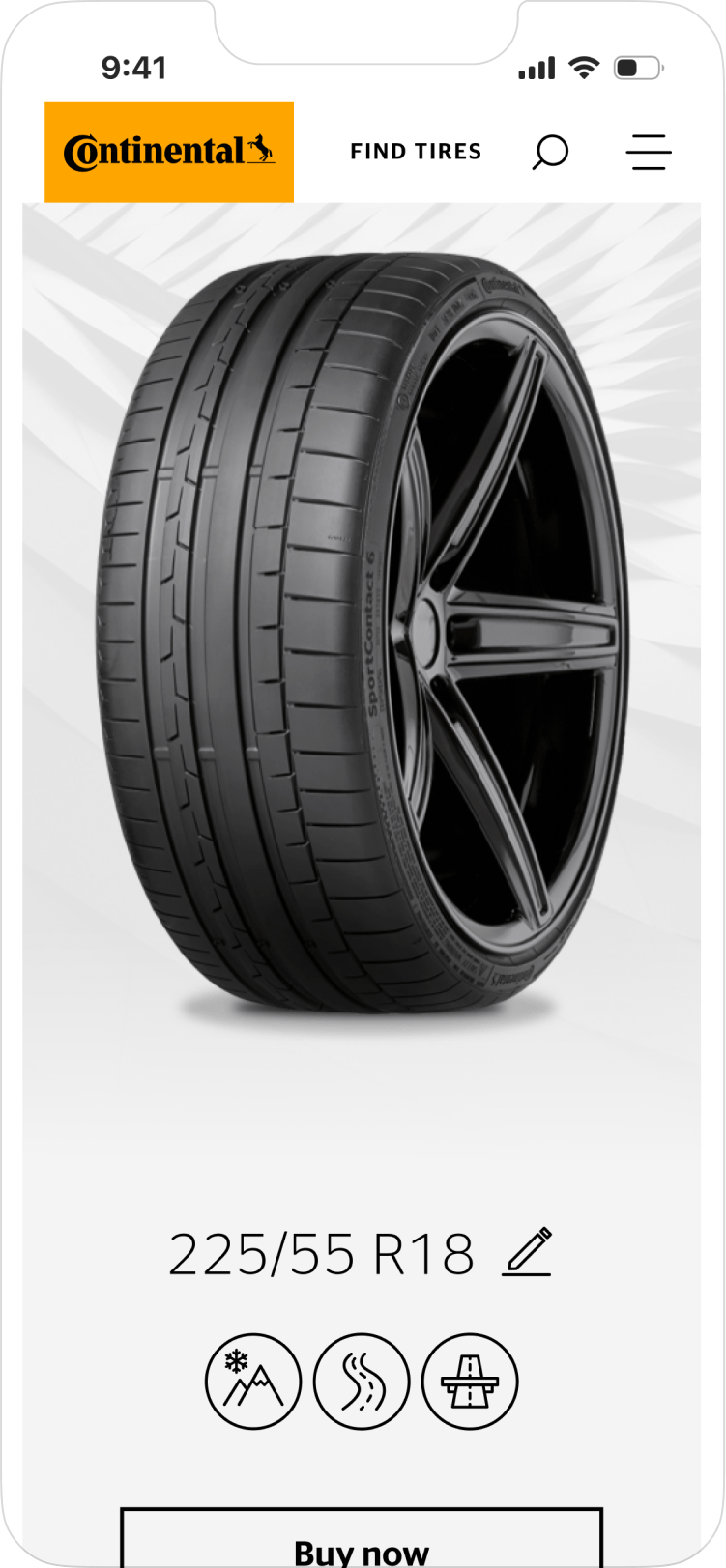 tire finder continental mobile screen example