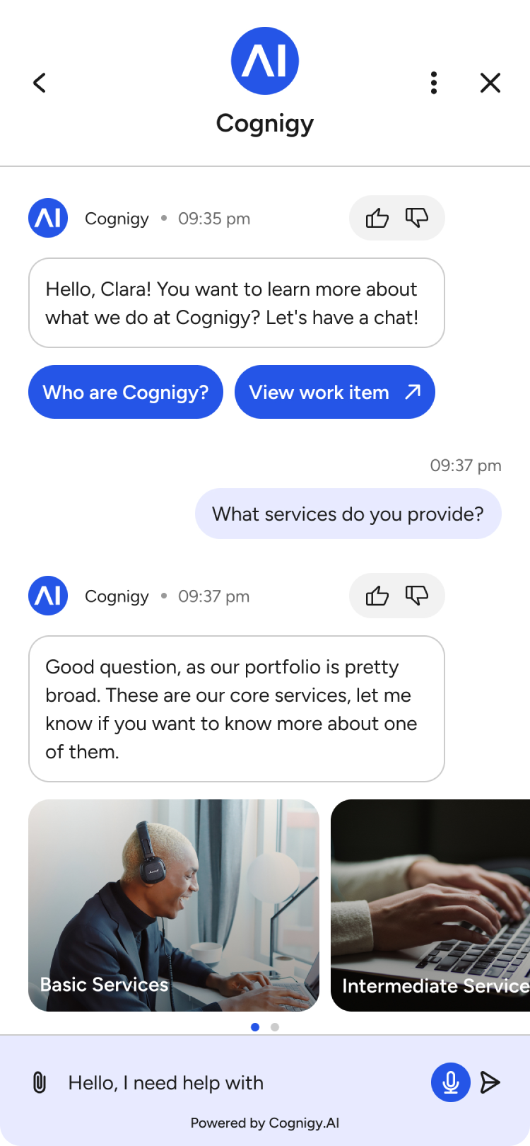 cognigy chat bot screen mobile