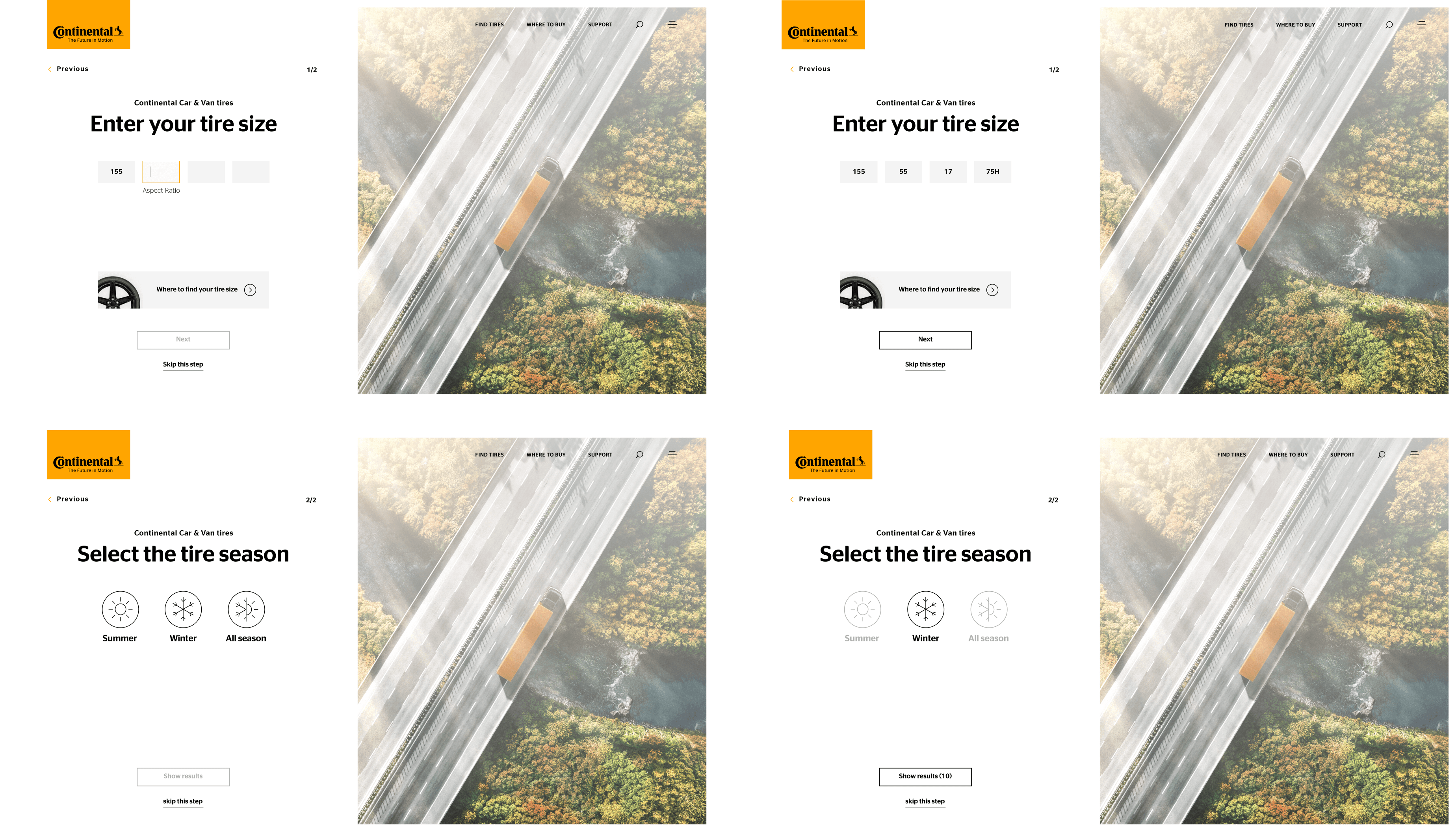 continental tire finder ui 