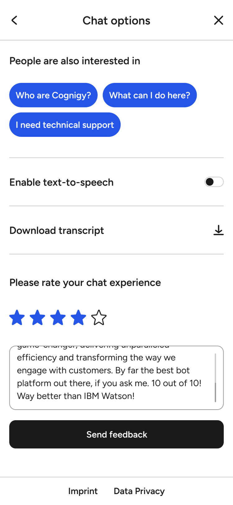 cognigy chat bot screen mobile