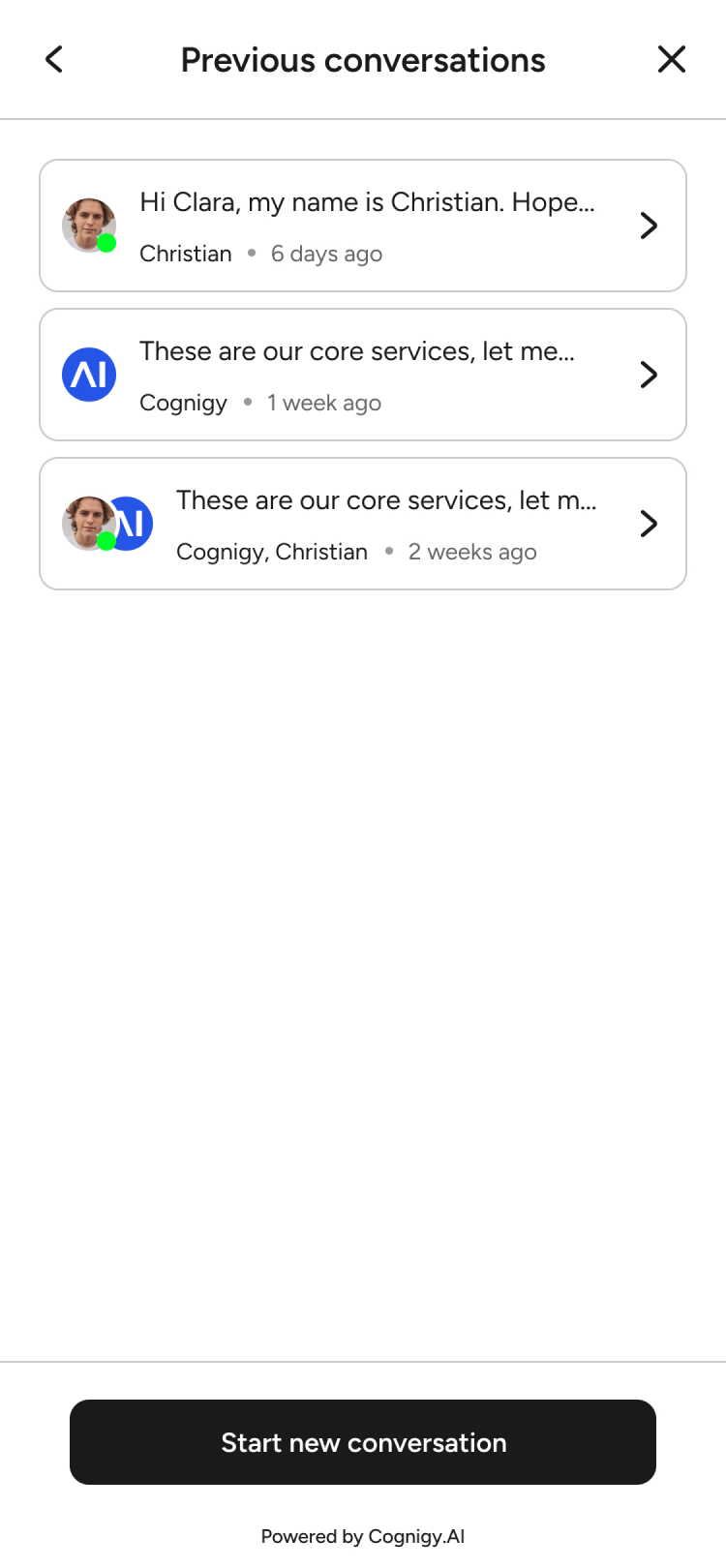 cognigy chat bot screen mobile
